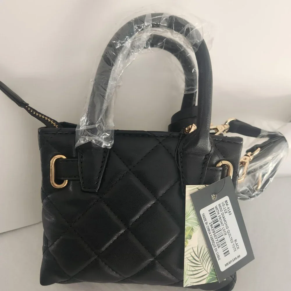 Badgley Mischka Mini Diamond Quilted Tote with front lock NWT - Picture 8 of 12